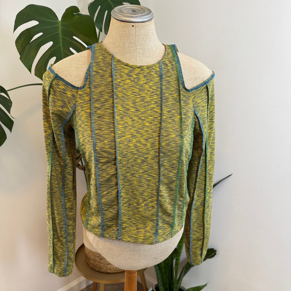 HOSBJERG Daphne Long Sleeve Cutout Knit Top Yellow Grey Size S